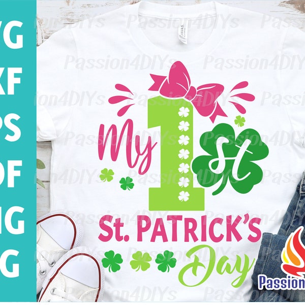 My 1st St. Patrick's Day Svg, St. Patrick's Day Girl Svg, Lucky, Kids Svg, Baby Cut File, Dxf, Eps, Png, Newborn Clipart, Silhouette Cricut