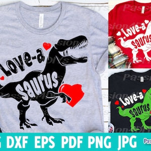 Me encanta un saurio Svg, Svg del día de San Valentín, Svg de dinosaurio de San Valentín, Svg de dinosaurio T-Rex para niños, Dxf, Eps, Png, Archivos de corte divertidos para niños, Silueta, Cricut
