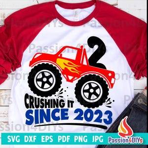 Monstertruck Geburtstag SVG, 2.Geburtstag Junge SVG, Monstertruck, Png, Dxf, Eps, Pdf, Super Seit 2023 Shirt Design, Silhouette Cameo Dateien