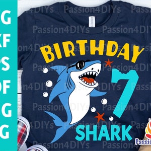 Shark 7th Birthday Svg, Boy Birthday Shark 7 Svg, Seventh Birthday Shirt Design, Shark Party Clipart Dxf Eps Png Cut Files Cricut Silhouette