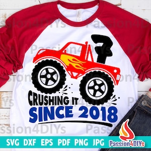 Monster Truck verjaardag SVG, 7e verjaardag jongen Svg, Truck Svg, Png, Dxf, Eps, Pdf, geweldig sinds 2017 shirtontwerp, Cricut silhouetbestanden