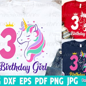 3 Jahre Einhorn Geburtstagskind SVG - 3. Geburtstag Einhorn SVG, 3 Jahre Einhorn Geburtstagskind SVG, Geburtstag Sublimation SVG Silhouette Cricut