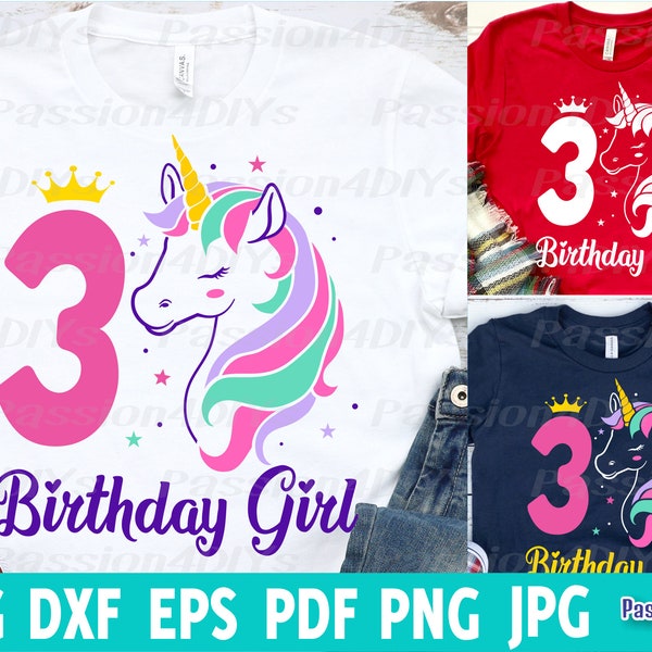 3 ans Licorne anniversaire fille SVG – 3e anniversaire Licorne Svg, 3 ans Licorne anniversaire fille Svg, anniversaire Sublimation SVG Silhouette Cricut