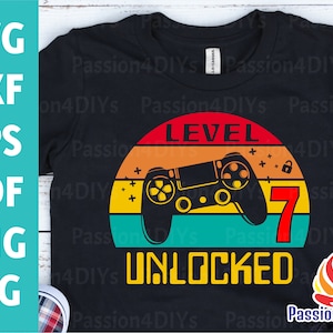Level 7 entsperrt svg 7. Geburtstag Junge Gamer / 7 Jahre altes Gamer-T-Shirt Videospiel- Controller Joypad Png Sublimation Cricut Silhouette