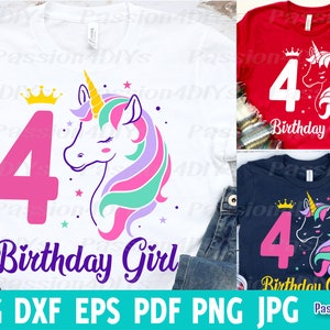4 Jahre Einhorn Geburtstagskind SVG - 4. Geburtstag Einhorn SVG, 4 Jahre Einhorn Geburtstagskind SVG, Geburtstag Sublimation SVG Silhouette Cricut