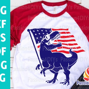 4 de julio Svg, dinosaurio patriótico de EE. UU. T-Rex, rojo, blanco y Rawr Svg, niño 4 de julio Svg, bandera de la independencia estadounidense de dinosaurio Archivo Cricut