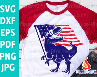 4th of July Svg, Patriotic Dinosaur USA T-Rex, Red White and Rawr Svg, Boy 4th of July Svg, Dino American Independence Flag Cricut File