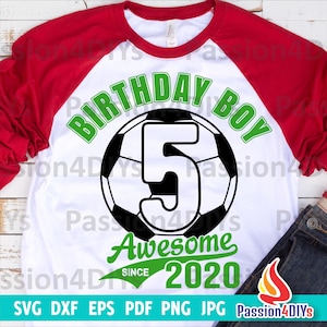 Fußball 5. Geburtstag SVG, Fußball-Geburtstagsjunge 5, Sport-Geburtstags-Party-Shirt-Design, Fußball, Fußball, Silhouette Cricut