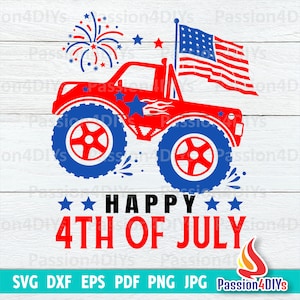 Vaterländischen Monstertruck-Svg, 4. Juli-Svg, Amerikanische Flagge Sublimationsschnitt-Dateien, USA-Svg Dxf Eps Png, Kinder-Shirt-Design-Silhouette, Cricut