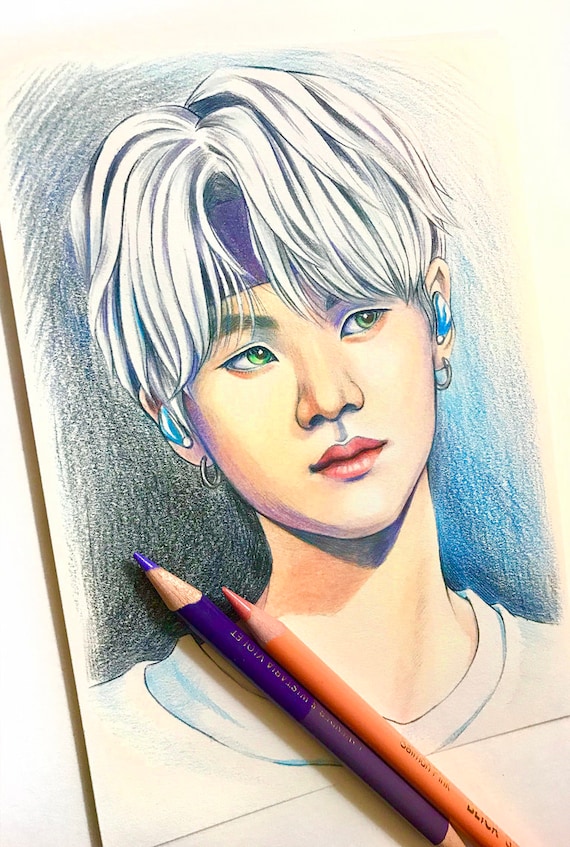 BTS Suga colored pencil drawing, BTS fan art Tote Bag by jaeho