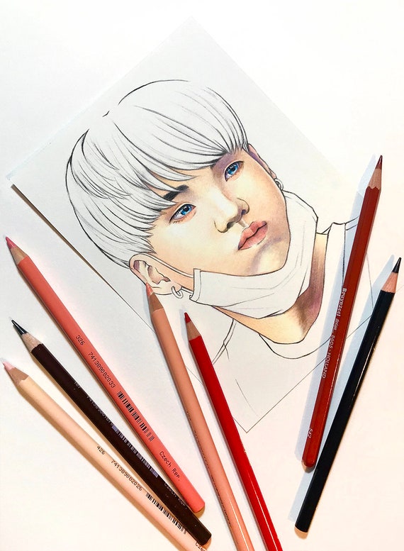 Bts Coloring Pages 14 Bts Realistic Drawings On Heavy Weight Etsy