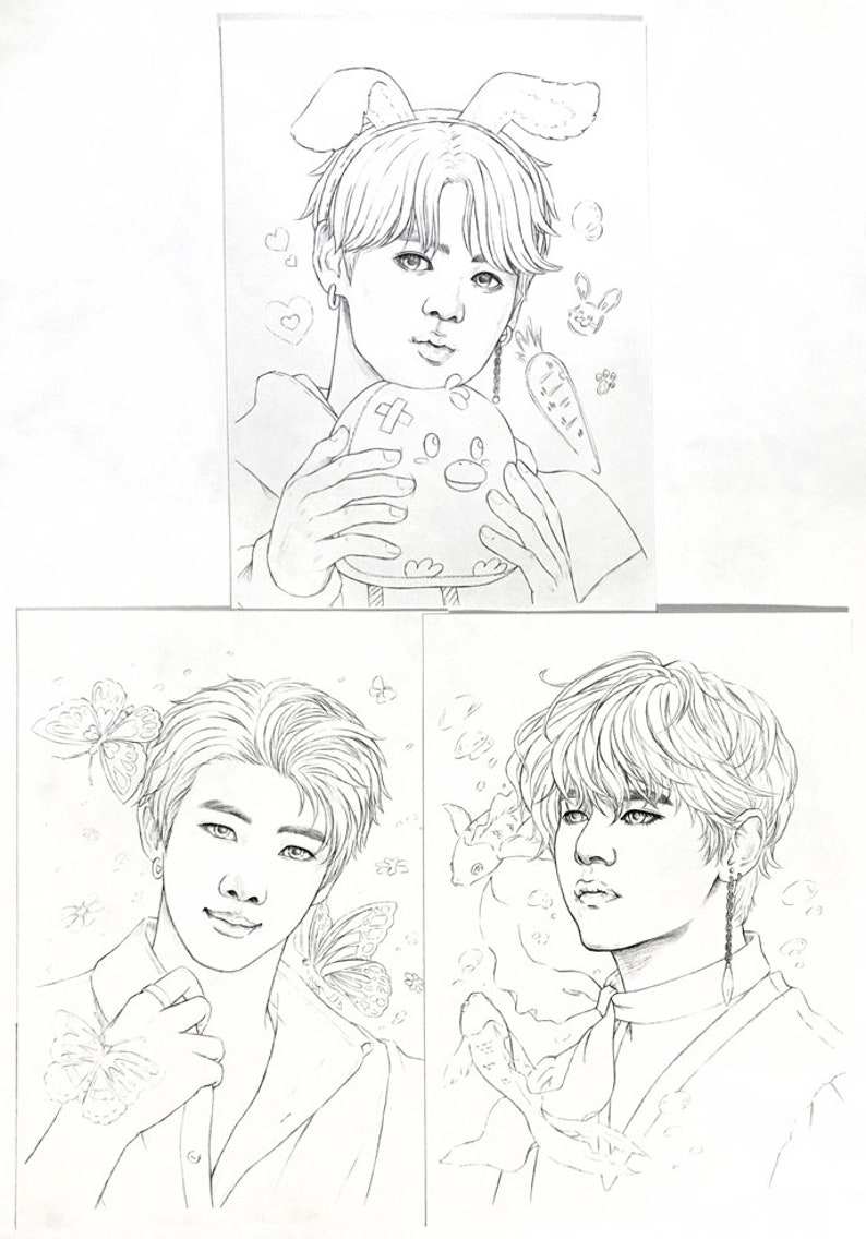 BTS Coloring Pages 8 BTS Realistic Drawings of Fantasy on - Etsy Australia