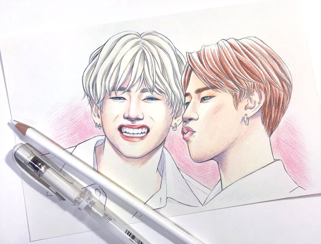 BTS Coloring Pages 4 BTS Taehyung and Jimin Vmin Realistic - Etsy