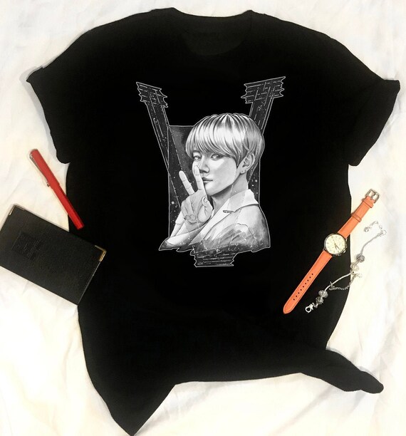 BTS Black T Shirt BTS V Taehyung Kim 