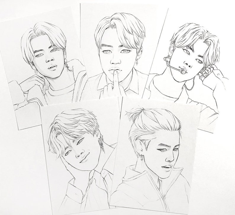 BTS Coloring Pages 10 BTS Jimin Park Realistic Drawings on - Etsy Singapore