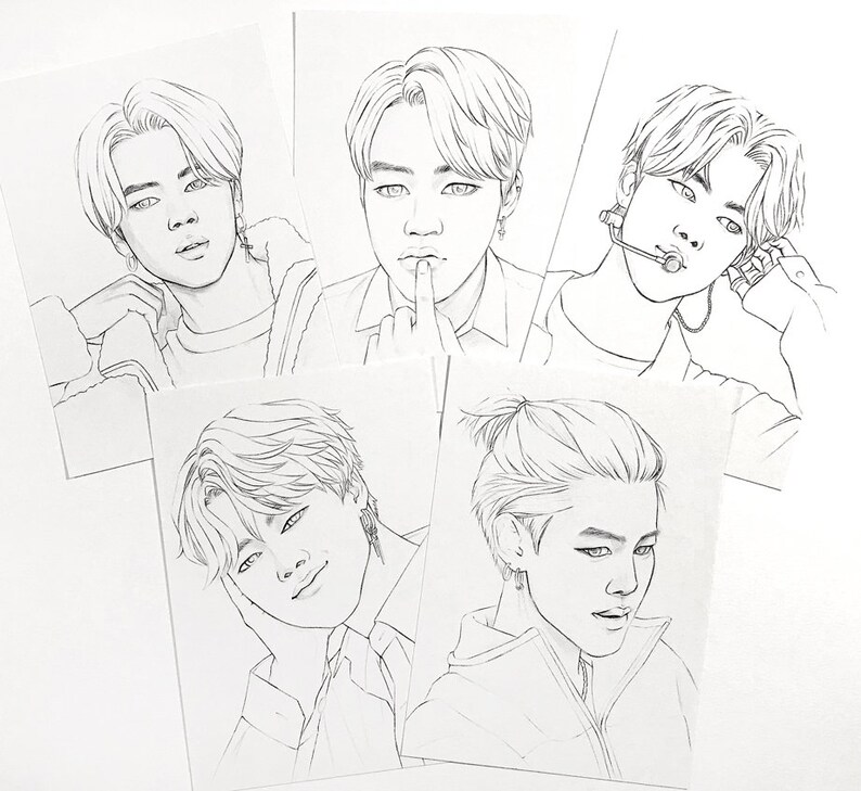 BTS Coloring Pages 10 BTS Jimin Park Realistic Drawings on - Etsy Singapore