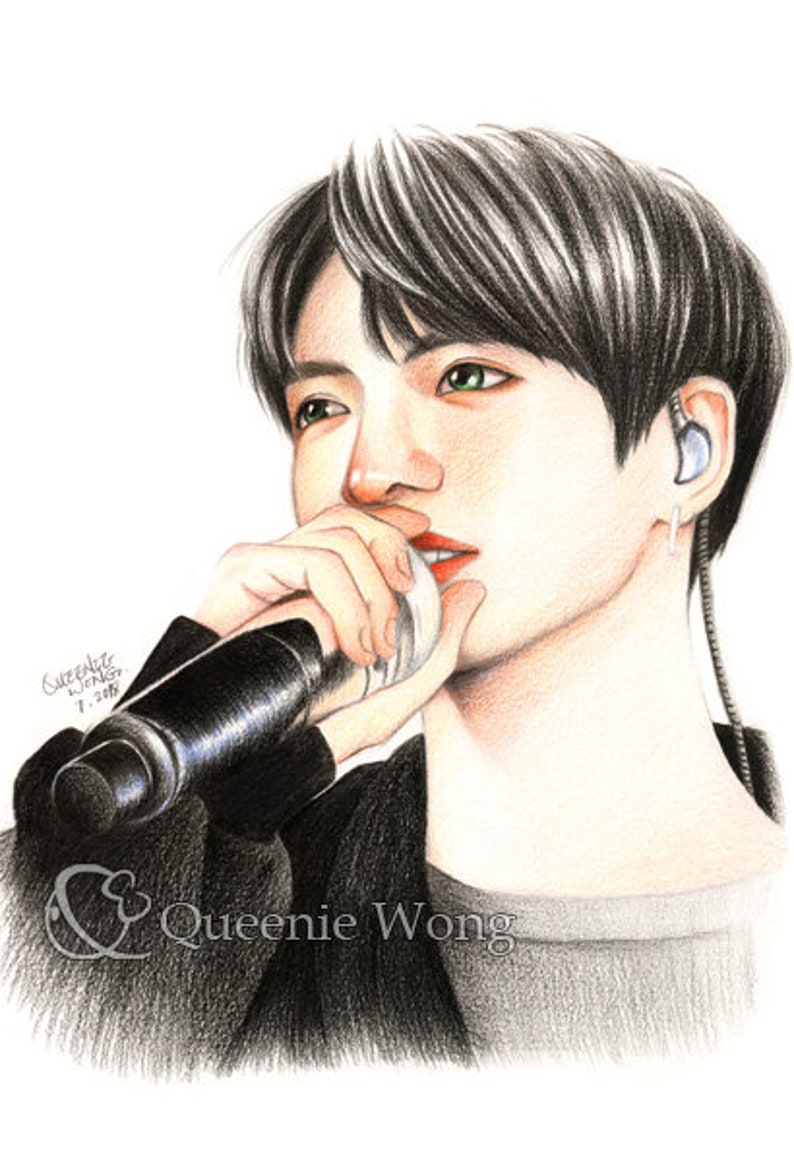 Bts Jungkook Jeon Art Print Of A Color Pencil Drawing 4x6 Etsy