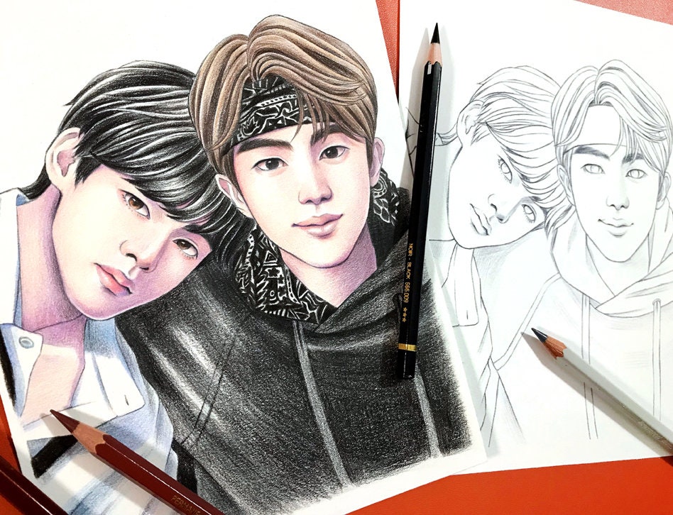 BTS Coloring Pages 7 BTS Realistic Drawings on Heavy Weight - Etsy ...