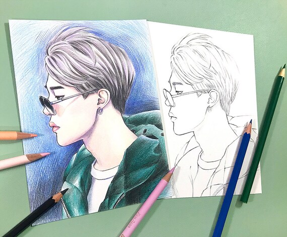 BTS Páginas para colorear 10 dibujos realistas de BTS Jimin - Etsy México