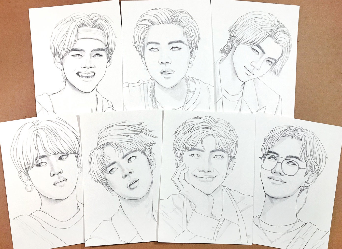 BTS Coloring Pages 14 BTS Realistic Drawings on Heavy Weight - Etsy
