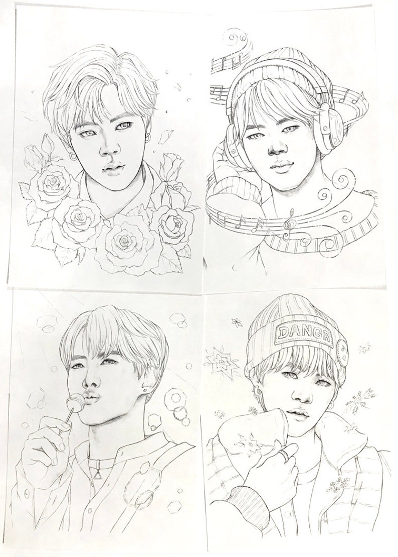 BTS Coloring Pages 8 BTS Realistic Drawings of Fantasy on - Etsy Australia