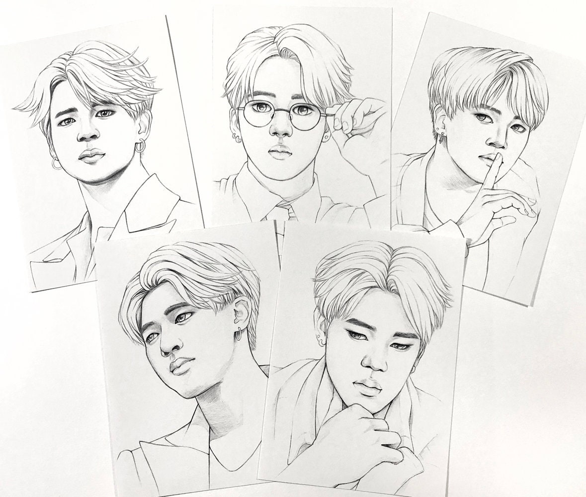 BTS Páginas para colorear 10 dibujos realistas de BTS Jimin | Etsy