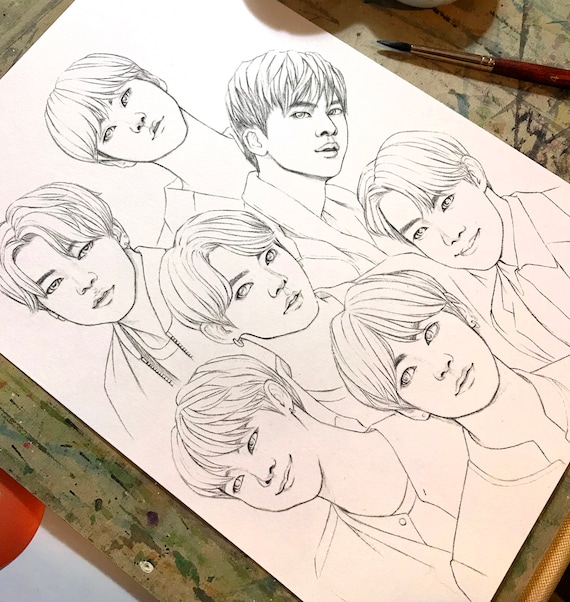 BTS Dibujos para colorear 8 dibujos realistas BTS de fantasía - Etsy México