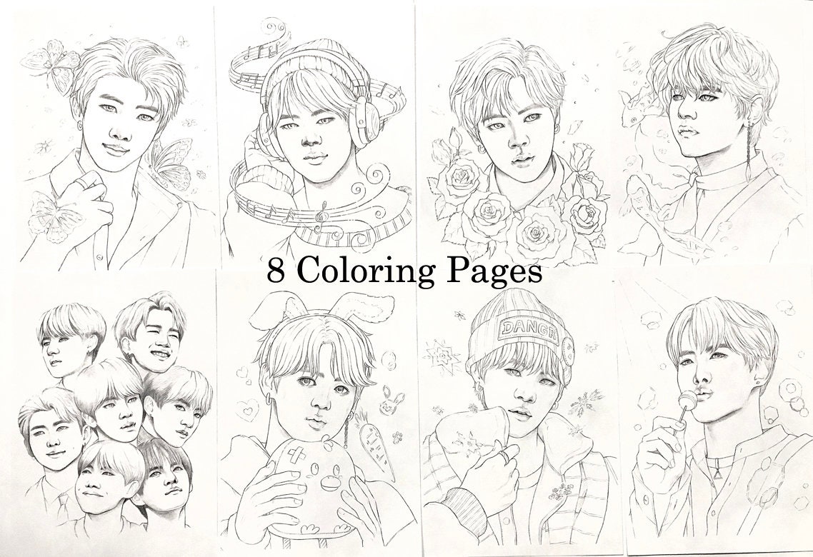 BTS Coloring Pages 8 BTS Realistic Drawings of Fantasy on - Etsy