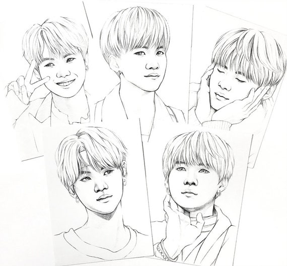 BTS Para colorear páginas 10 BTS Suga Yoongi Min dibujos - Etsy México