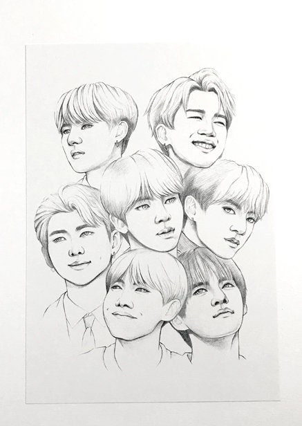 BTS Coloring pages 8 BTS realistic drawings of fantasy on | Etsy