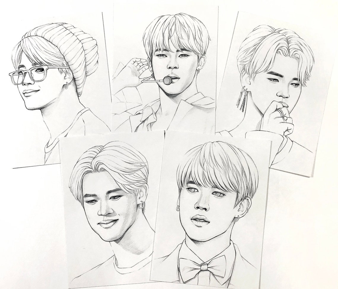BTS Páginas para colorear 10 dibujos realistas de BTS Jimin | Etsy