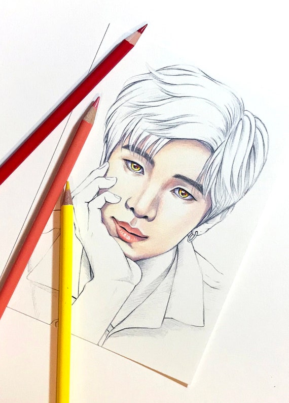 Bts Coloring Pages 14 Bts Realistic Drawings On Heavy Weight Etsy