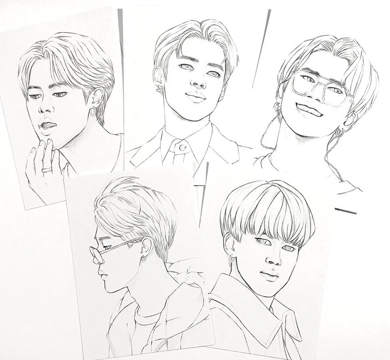 Bts Coloring Pages 10 Bts Jimin Park Realistic Drawings On Heavy Weight Paper 5x7 Inch Digital Prints Art Collectibles Commentfer Fr
