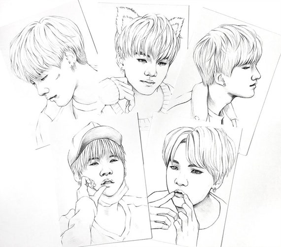 Bts Coloring Pages 10 Bts Suga Yoongi Min Realistic Drawings Etsy