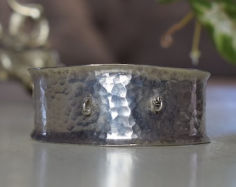 Sterling Silver Hammered Textured Large Wide Cuff Bracelet