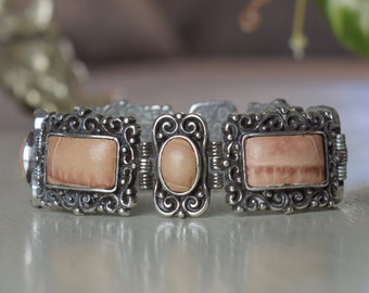 Brighton Park Avenue Pink Leather Inlay Etched Link Bracelet