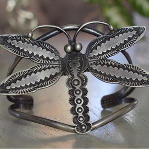 Dragonfly Large Sterling Silver Cuff Bracelet Signed VJP