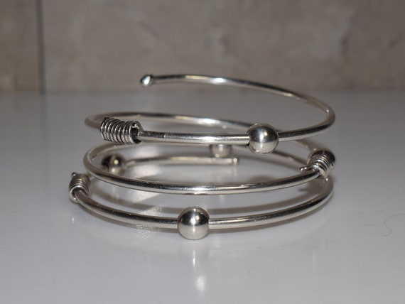 Sterling Silver Coil Spiral Bangle Bracelet Cuff … - image 3