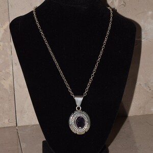 Vintage Faceted Purple Amethyst and Sterling Silver Oval Pendant Necklace image 8