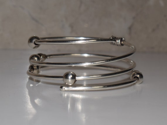 Sterling Silver Coil Spiral Bangle Bracelet Cuff … - image 4