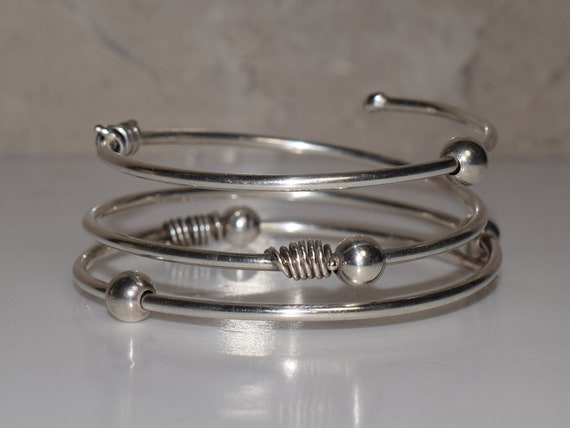 Sterling Silver Coil Spiral Bangle Bracelet Cuff … - image 2