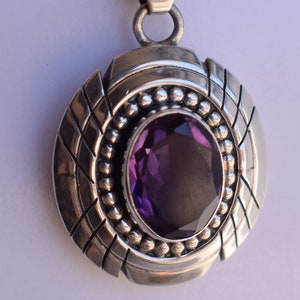 Vintage Faceted Purple Amethyst and Sterling Silver Oval Pendant Necklace image 6