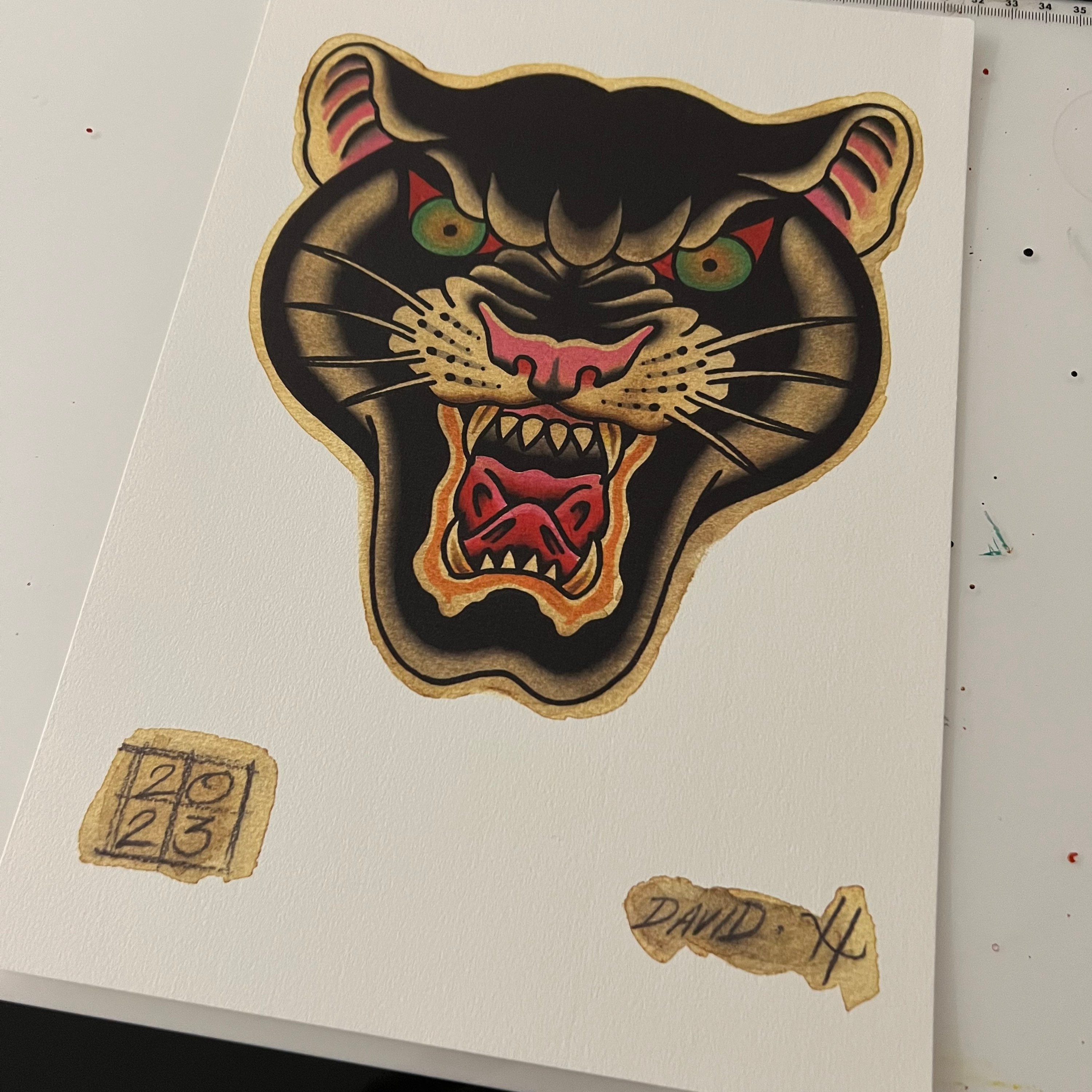 Traditional Black Panther Tattoo Flash