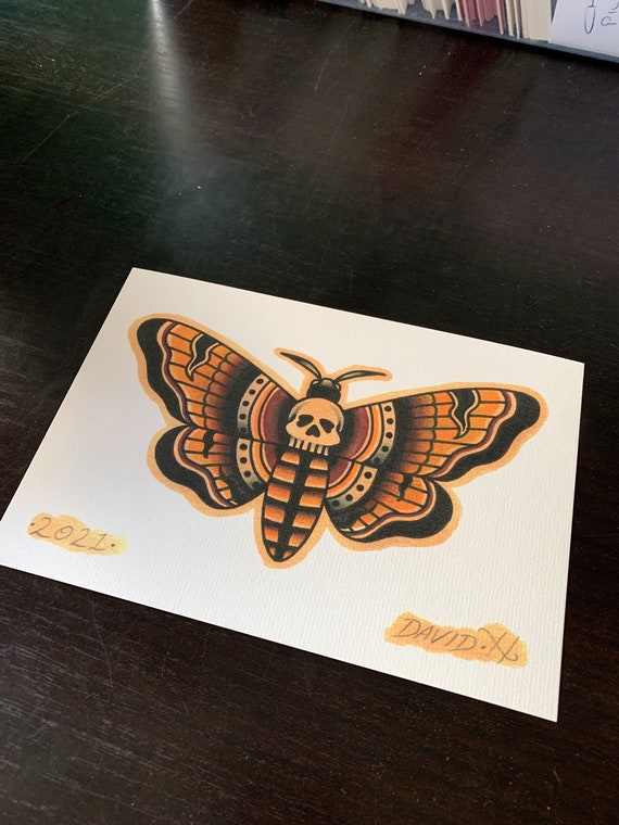 Traditional Death Head Moth Classic A5 Old School Tattoo Flash - Etsy Singapore Traditional Death Head Moth Classic A5 Old School Tattoo Flash - Etsy Singapore