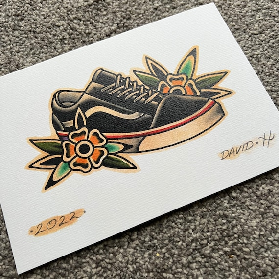 Vintage Tattoo themed Custom hand painted Vans Authentics Shoes –  chadcantcolor