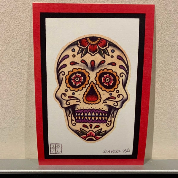 Traditional Sugar Skull A5 Old School Day Of The Dead Tattoo Flash Print