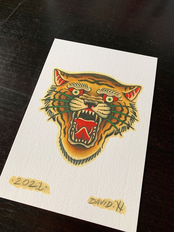 Traditional Tiger Old School Tattoo Flash A5 Print - Etsy Ireland Traditional Tiger Old School Tattoo Flash A5 Print - Etsy Ireland