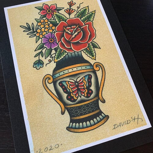 Vase Roses Neo-traditional Tattoo Flash Old School Art - Etsy