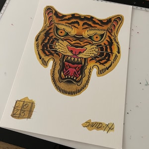 Traditional Tiger Old School A4 Tattoo Flash Print