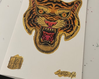 Traditional Tiger Old School A4 Tattoo Flash Print